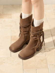Josiny | Thick Sole Brown Autumn Western Cowboy Style Ankle Boots