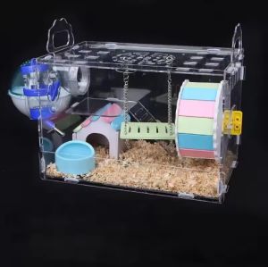HATELI Pet Cage Acrylic Cage Transparent Villa Cage Big Castle Toy Supplies Package