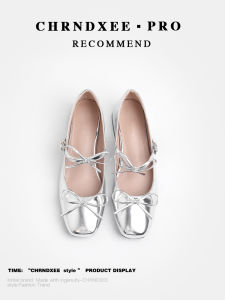 CHRNDXEE | Silver Bow Ballet Style Mary Jane Shoes Mid Heel