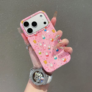 Pink Miffy Rabbit Silicone Phone Case with Stand Full Cover Cute Cartoon Design for Apple iPhone 17 pro Max 17 15 16 Womens Model