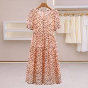 Floral V-Neck Waist-tie Slimming Long Summer Dress