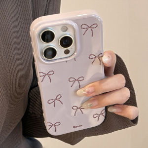 Korean Purple Full Screen Dots Bowknot Bracket Phone Case for iPhone 17 16 15 14 13 12 Pro Max Shockproof Protective Soft Cover