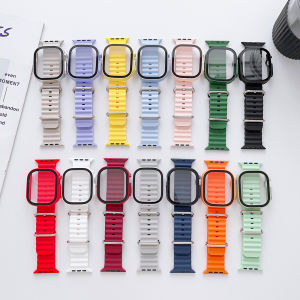 VUAERANG Case+Ocean Strap for Apple Watch Band 49mm Silicone Bracelet for i Watch Series Ultra 49mm Replacement Accessories