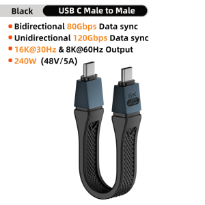 Thunderbolt 5 Type C USB4 2.0 Cable 80Gbps Gen4 USB C to egpu 16K PD 240w one-way 120Gbps Short Cable Compatible Thunderbolt 4/3
