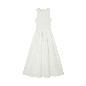 French Style Slim Fitting Ruched Waist Sleeveless Long Dress