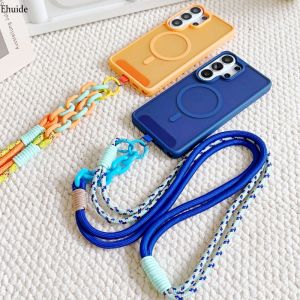 Magnetic Lanyard Case For Samsung Galaxy S26 Ultra S25 FE S23 S24 Plus A17 Shockproof Crossbody Neck Cord Braid Strap Skin Cover