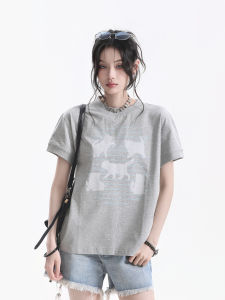 zuocisankon | Design Youthful Contrast Cat Print T-Shirt