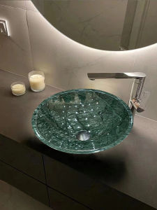 Creative Artistic Green Large Flower Green Shangri-La Emerald Green Bathroom Sink Home Use round Basin Marble Material