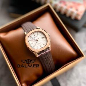 [Original] 8201G RG-1 Balmer Sapphire Mens Watch with White Dial and 50m Water Resistant Brown Silicone Strap | Official Warranty