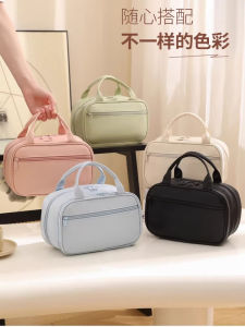 Large Capacity Waterproof Makeup Bag Womens Handheld Cosmetic Storage Organizer PU Material Long Rectangle Shape Zipper Closure