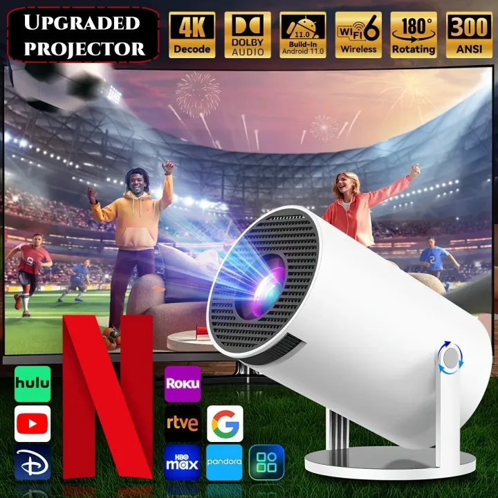 2026 Upgraded HY300PRO Projector with WiFi6 & BT5.4, Portable Beamer 4K Support, Auto Vertical Keystone 180° Rotation for Movies