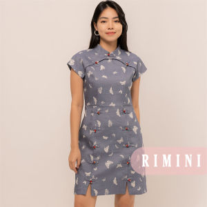 RIMINI - Dress Butterfly Mandarin Button Berlengan Pendek Size XS-XL - Liena Dress 5261-1