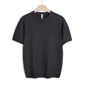Áo Thun Nam Cổ Tròn Dệt Kim Chống Bong Lông Cừu Mùa Xuân Thu Tay Ngắn Màu Trơn Đơn Giản Cơ Bản Đi Làm Thường Ngày