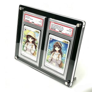 Takara Tomy | 2-Slot Graded Card Stand Black Acrylic Display Holder for PTCG Rating Card Pokemon Yu-Gi-Oh Trading Cards Crystal Clear Edges