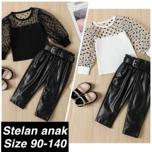 (LOLI-JKT0 BS-302 STELAN ANAK CEWEK MODEL CELANA KULIT HITAM DAN BUS POLKADOT SIZE 90-140