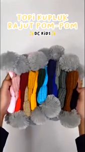 topi kupluk anak bayi model pompom dc kids topi rajut pompom motif dc bayi laki-laki perempuan umur 3 bln- 2 thn