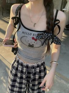 Sweet And Spicy KT Cat Print Strap Vest Womens Outerwear Slimming No-Sleeve Top Summer Fashion Commute Style Binding Design