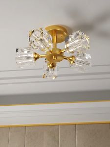 Crystal Ceiling Lamp Bedroom Dining Room Copper Surface Hanging Light Luxury LED Villa Fixtures