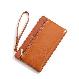 กระเป๋าถือแบบยาวบางพร้อมซิปสำหรับผู้หญิง กระเป๋าสตางค์แฟชั่นแบบพกพา กระเป๋าสะพายไหล่แบบอเนกประสงค์ กระเป๋าหนัง PU สีพื้น