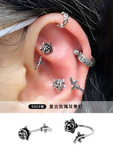 Pure Silver Rose Flower Ear Studs Womens Fashion Jewelry Vintage Design Small Niche Style Earrings Korean Style Fresh out