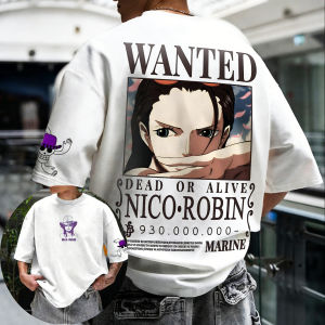 Bandai | 2026 Summer One Piece Nico Robin Cotton T-Shirt Vintage Wanted Poster Print Short Sleeve Casual Streetwear for Anime Fans Y2k