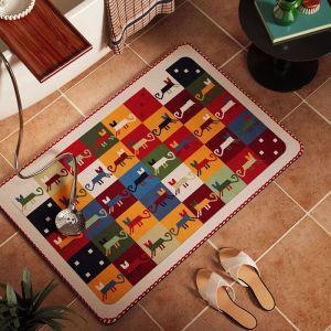 VIKAMA Blue Bath Mat Ethnic Camel Geometric Pattern Non‑Slip Absorbent Floor Mat Bathroom Home Decor