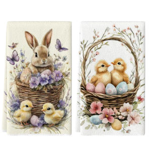 2Pcs Easter Bunny and Chick Kitchen Towels 40Cm*60Cm Towel Set Best Kitchen Towels Super Absorbent Soft Cleaning Cloth Cooking and Baking Tea Towels Hand Towels Cleaning Cloths Dishcloths Kitchen Decorations Living Room Decorations Kitchen E...