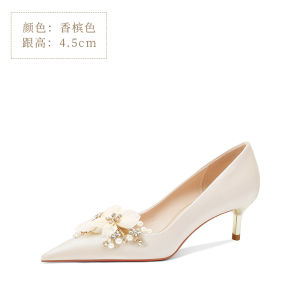 Wedding Shoes for Women Silk Satin High Heels Engagement Party Bridal Gown Shoes Floral Design Sweet Style Faux Leather Inner