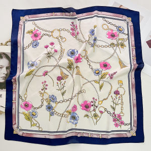 ผ้าพันคอไหมลายดอกไม้สไตล์อังกฤษ ผ้าพันคอไหมเทียม 70 ซม. แฟชั่น ผ้าพันคอตกแต่ง ผ้าพันคอสำหรับฤดูใบไม้ผลิและฤดูใบไม้ร่วง