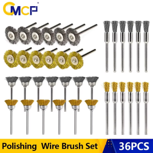CMCP 36Pcs Brass Brush Steel Wire Wheels Brushes Polishing Brush Metal Rust Removal Brush Set  For Dremel Rotary Tools