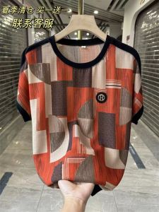 Fashionable Mommy Ice Silk T-Shirt Short Sleeve Plaid Summer New Style Ageless Middle-Aged And Elderly Womens Top