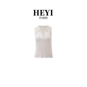 Fashionable Embroidered Hollow out French Style Knitted Top Sleeveless Collared Summer 2025 Womens Slim Fit Casual Wear