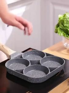 3/4-Hole Omelet Pan for Burger Egg Ham Pancake Maker Wooden Handle Frying Pot Cook