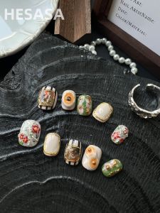 Hesasa Oil Painting Fancy Hand-Painted Manicure [Countess] Three-Dimensional Short Handmade Wear Nail Customization