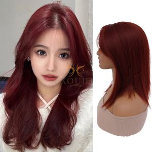 Raspberry Red Hair Wig Piece Womens Side Part Fake Hair Increase Hair Volume Fake Front Hair Suitable for Party And Performance