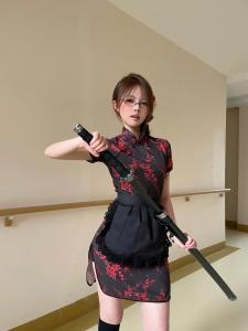 Chinese Cheongsam Dress Halloween Christmas Cosplay Uniform Soft Girl Maid Uniform Short Sleeve Daily Wear Other Material