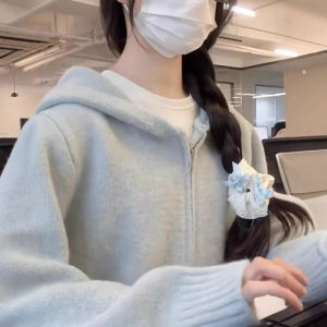CHOEFULYN | Soft and Loose Hooded Pink Zip-Up Sweater