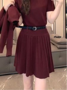 Spring New Style French Light Maturity High Waist Loose Knitted Red Mini Skirt for Women Commute A-Line Long Skirt
