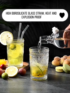 8Pcs/Set Glass Straw With Cleaning Brush Eco-Friendly Drinking Straw Reusable Cocktail Glass Straw