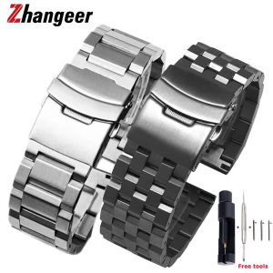 Zhangeer Vòng đeo đồng hồ bằng thép toàn bộ không gỉ trơn tháo nhanh 18mm 20mm 22mm 24mm cho Seiko Huawei GT3 Pro 46 42mm Vòng tay doanh nhân kim loại khóa gấp