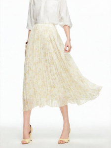 Vero Moda | Summer A-line High-waisted Long Yellow Pleated Stylish Print Skirt