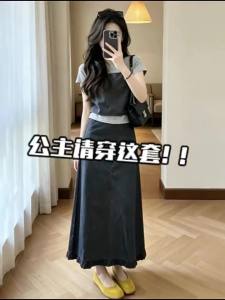 LIRUSHAN | Korean Style Fashion Summer New 2026 Pretty Short Sleeve Grey Dress
