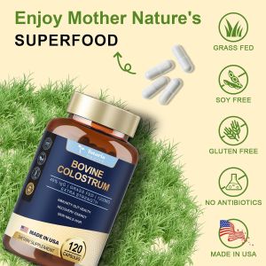 Kapsul Suplemen Kolostrum Sapi untuk Kesehatan Usus Pertumbuhan Rambut Kecantikan dan Dukungan Kekebalan Tubuh - USA Farm Grass Fed - Tanpa Bahan Pengisi Calostro Bovino para Adultos Organico Bersertifikat GMP 60 Porsi