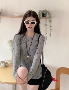 chaqi | Ladies Long Sleeve T-Shirt Korean Style Lazy Butterfly Knot Print Casual Thin Summer Sun Protection Cover Up Top Ins Fashion