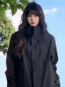 Black Three-in-One Detachable Inner Liner Windproof Waterproof Outdoor Climbing Clothes Mens Jacket Travel Camping Hiking Gear