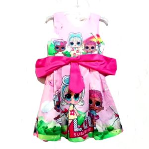 DRESS PESTA ANAK LOL FULL SATIN PRINTING PINK