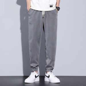 ROMON | Romon Mens Summer Thin Ice Silk Loose Harlan Cuffed Sports Elastic Trendy Casual Long Pants Youthful Vitality Style Pocket Detail