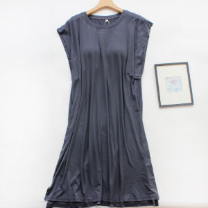 Modal Sleeveless Nightgown with Chest Pad Anti-Light Long Dress Pure Color round Neck No Bra Needed Mid-Length High-End Feeling