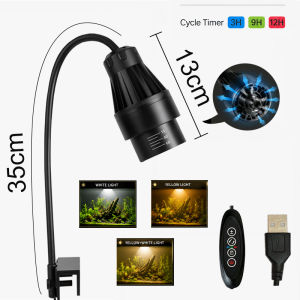 USB LED Aquarium Spotlight Clip-on 3-Color with Cycle Timer & Cooling Fan 15°-60° Adjustable Focus for Fish Tank 10W 14W 16W
