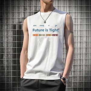 Loose Mens Sleeveless T-Shirt Funny Print Running Sportswear Summer Trendy round Neck China Style Casual Comfortable Vest